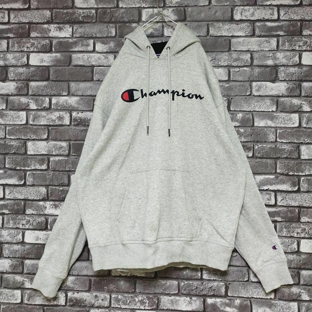 Champion(チャンピオン)のチャンピオンフーディーパーカープルオーバースウェットトレーナーデカロゴ刺繍長袖 メンズのトップス(パーカー)の商品写真