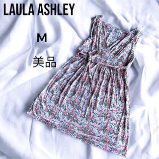 ローラアシュレイ(LAURA ASHLEY)のローラアシュレイ　カシュクール　リゾートドレス　花柄　膝丈ワンピース　美品(ひざ丈ワンピース)