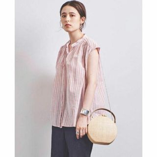 ユナイテッドアローズ(UNITED ARROWS)の814*美品 ユナイテッドアローズ リネン混 ストライプノースリーブ ブラウス.(シャツ/ブラウス(半袖/袖なし))