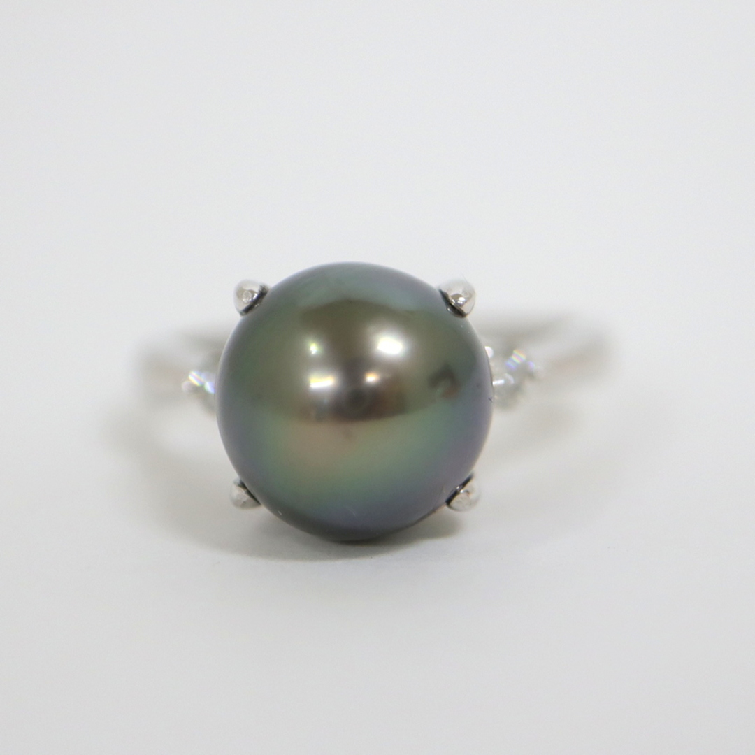 【Jewelry】Pt900 プラチナ 黒蝶真珠 ダイヤモンド リング 11mm珠 D:0.13ct 17号/hm06355tg