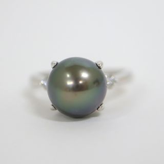 【Jewelry】Pt900 プラチナ 黒蝶真珠 ダイヤモンド リング 11mm珠 D:0.13ct 17号/hm06355tg(リング(指輪))