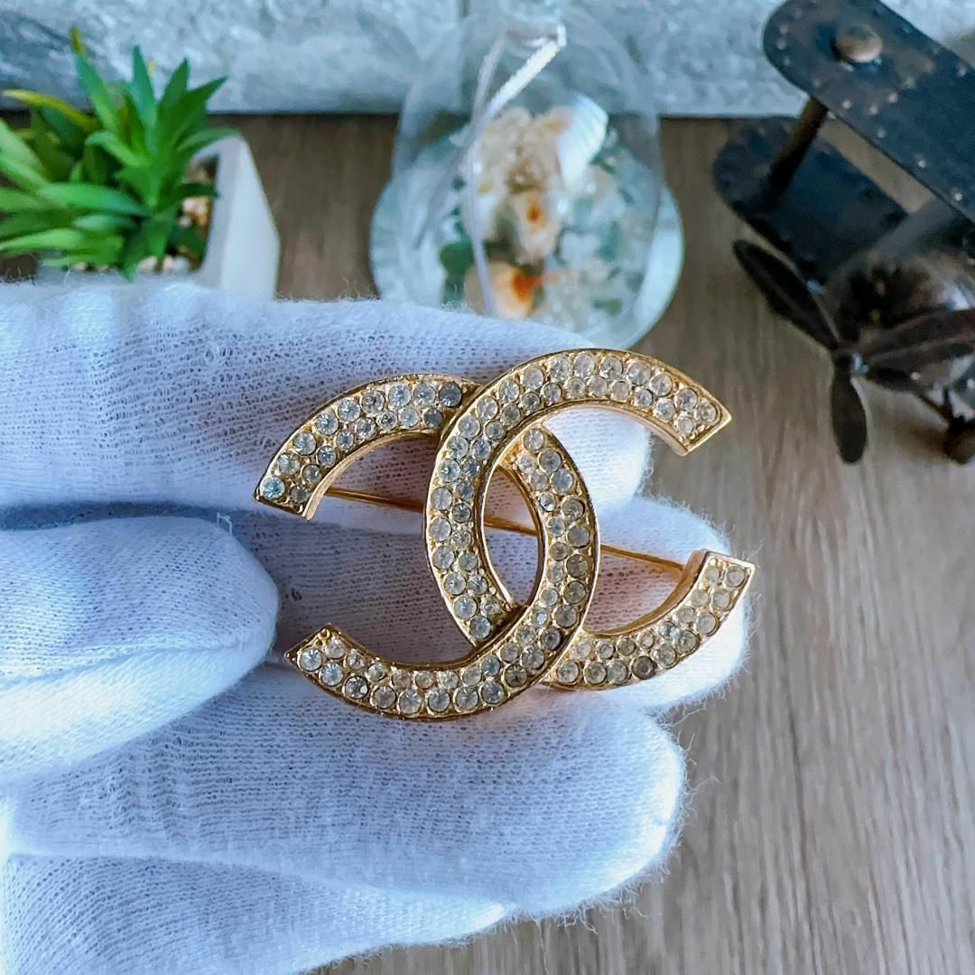 ☆美品☆ シャネル CHANEL ブローチ ココマーク ストーン ゴールド