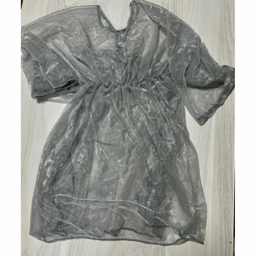 【値下げ】水着3点セット　ハイウエスト　フリル　ビキニ　グレー　XL レディースの水着/浴衣(水着)の商品写真