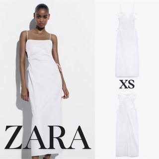 ザラ(ZARA)のZARA　ザラ　ギャバジンミディワンピース カットアウトディテール　XS(ロングワンピース/マキシワンピース)