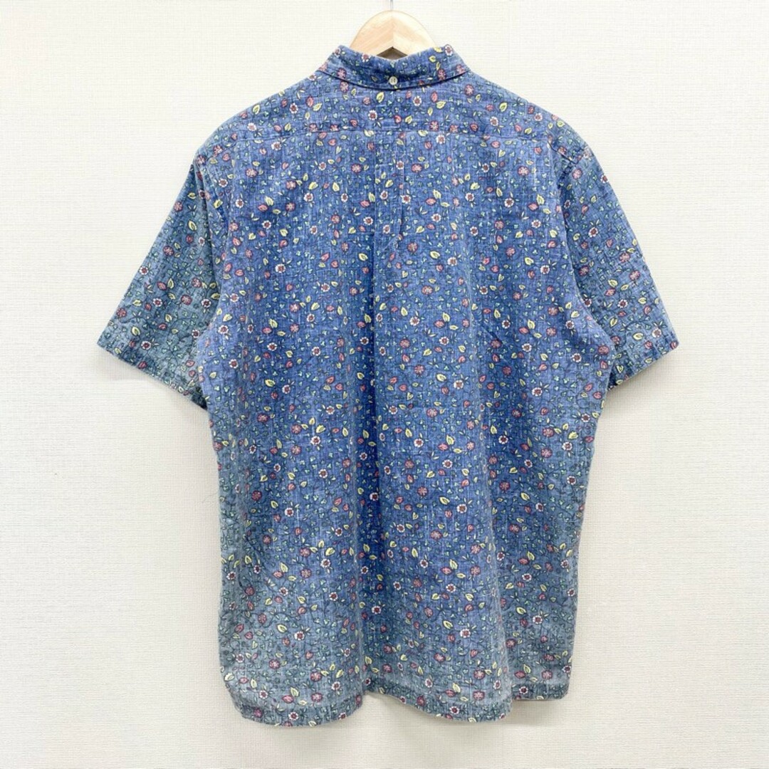 70's US レインスプーナー reyn spooner プルオーバー アロハシャツ ボタンダウン 半袖 乳首タグ 総柄 リバースプリント 小花柄 サイズ:メンズ M ライトブルー