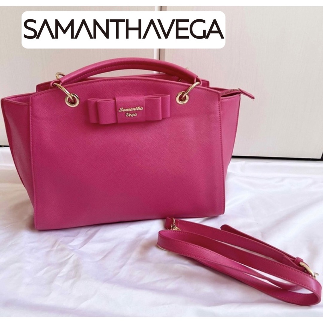 Samantha Vega(サマンサベガ)の【美品】Samantha vega　トートバッグ　ハンドバッグ　リボン ピンク レディースのバッグ(ショルダーバッグ)の商品写真
