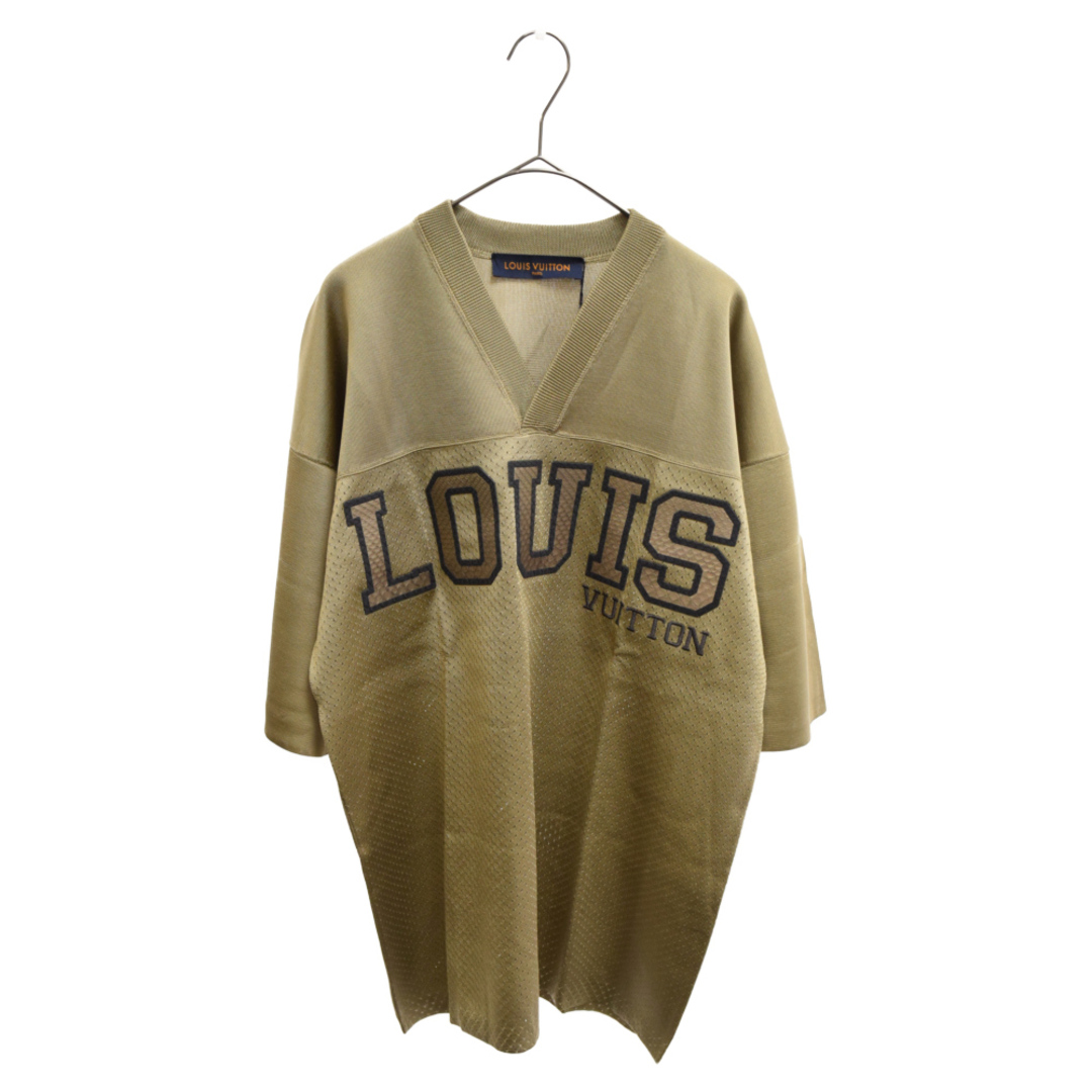 68センチ身幅LOUIS VUITTON ルイヴィトン 18AW Basketball V Neck Shirt HFN85WHOW ロゴ バスケットボールVネックシャツ 半袖カットソー ベージュ