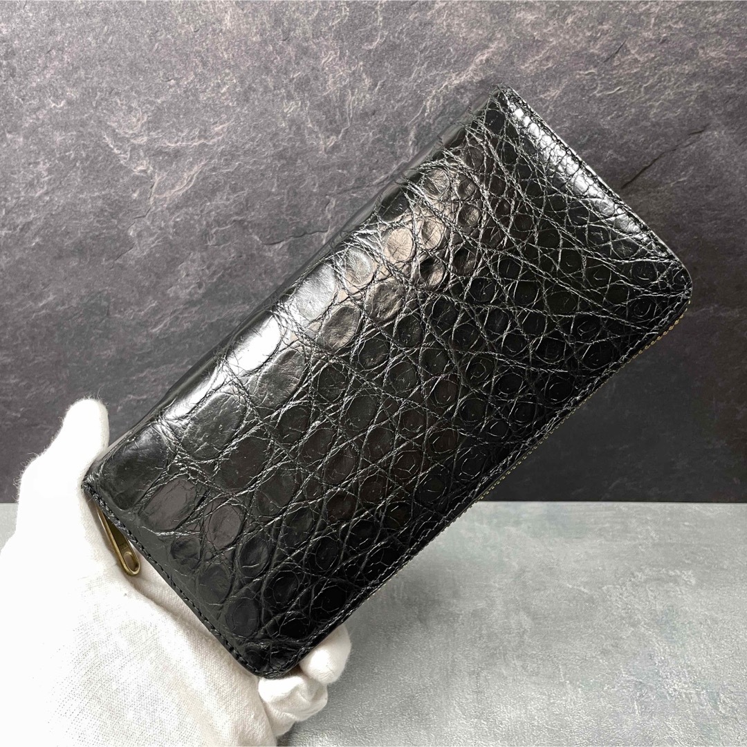 クロコダイル 財布 長財布 本物 かぶせ ギャルソン ブラック マット仕上げ sankyo shokai クロコダイル 長財布 カブセ かぶせ 財布 メンズ