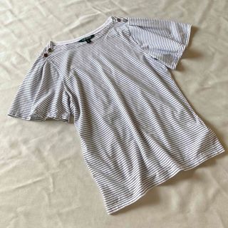 ラルフローレン(Ralph Lauren)のローレン ラルフローレン 肩ボタン ボーダー フレアスリーブ Tシャツ M 白(Tシャツ(半袖/袖なし))