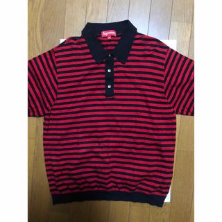 シュプリーム(Supreme)のsupreme striped knit polo 赤　ポロシャツ　Mサイズ(ポロシャツ)