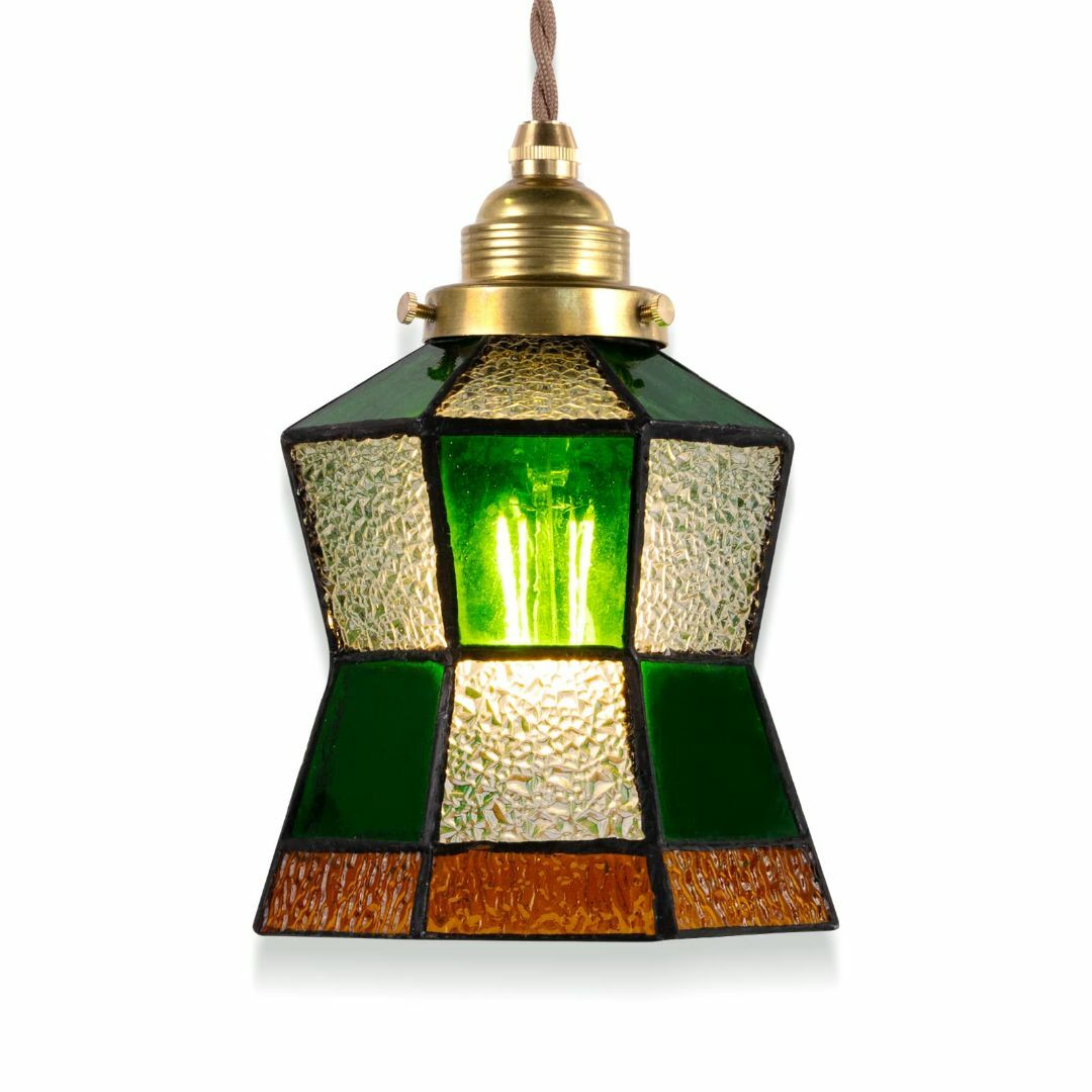 【色: Green】ペンダントライト 真鍮とガラス吊り下げ灯 引掛けシーリングラ