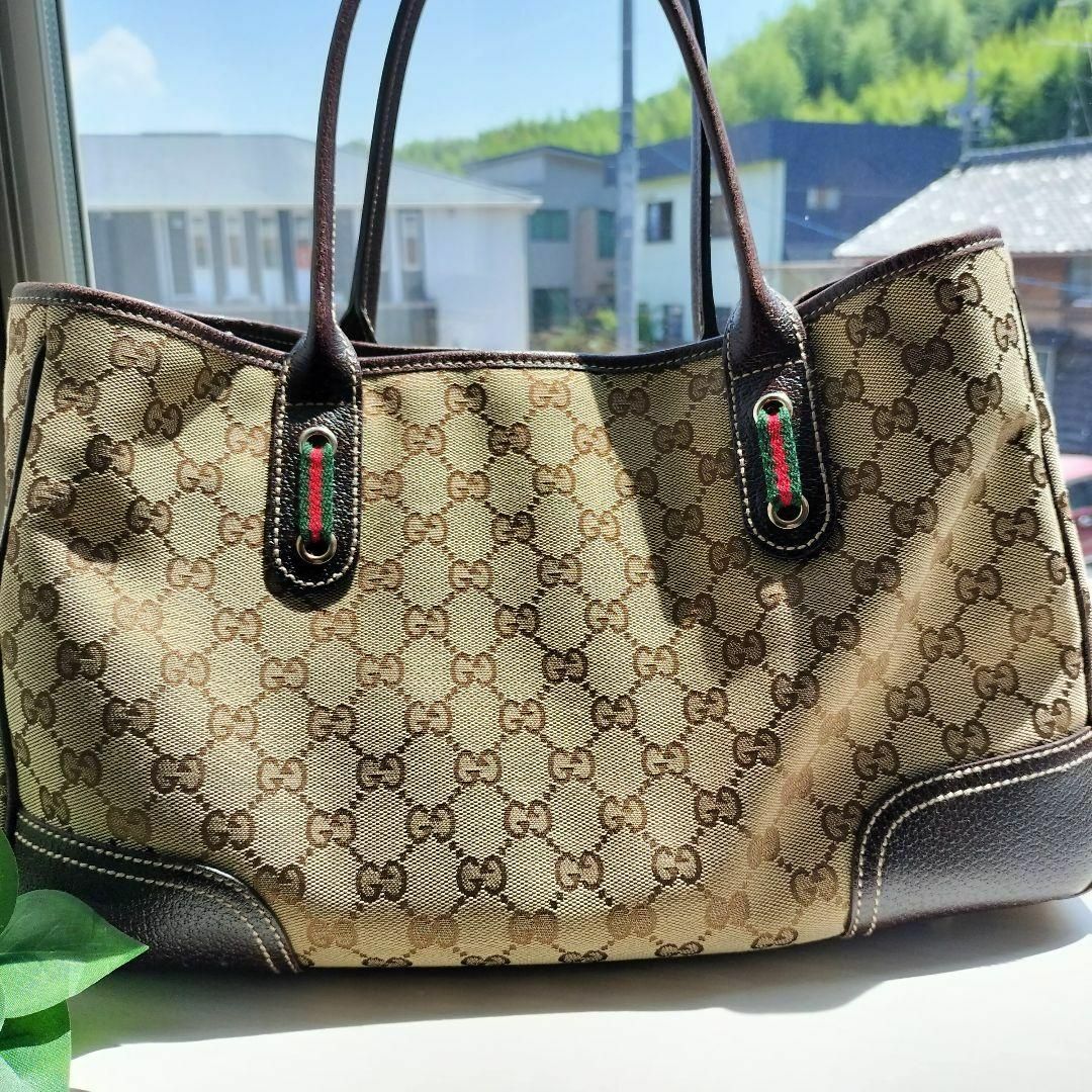 美品】 GUCCI グッチ トートバック GGキャンバス シェリーリボン-