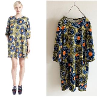 マリメッコ(marimekko)の美品 マリメッコ マタラ 花柄 7分袖 カットソー ワンピース XS(ひざ丈ワンピース)