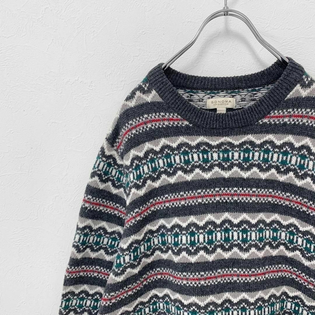 コットン ニット ノルディック フェアアイル ボーダー クルーネック