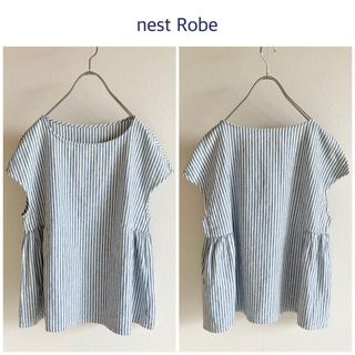 ネストローブ(nest Robe)のネストローブ インディゴ染め リネン コットン ストライプ ワイド ブラウス(シャツ/ブラウス(半袖/袖なし))