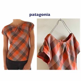 パタゴニア(patagonia)のパタゴニア 肩ボタン チェック バックジップ ブラウス 6 テラコッタ ピンク(シャツ/ブラウス(半袖/袖なし))