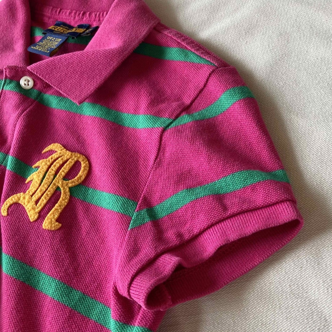 Ralph Lauren(ラルフローレン)のラルフローレン ラグビー ロゴ ワッペン ボーダー ポロシャツ フューシャピンク レディースのトップス(ポロシャツ)の商品写真