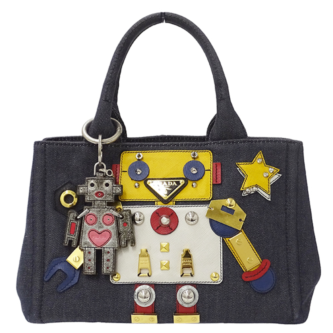 プラダ PRADA バッグ レディース ブランド カナパ ハンドバッグ  デニム mini ブルー 1BG439 ロボット おしゃれ 可愛い カジュアル おでかけ