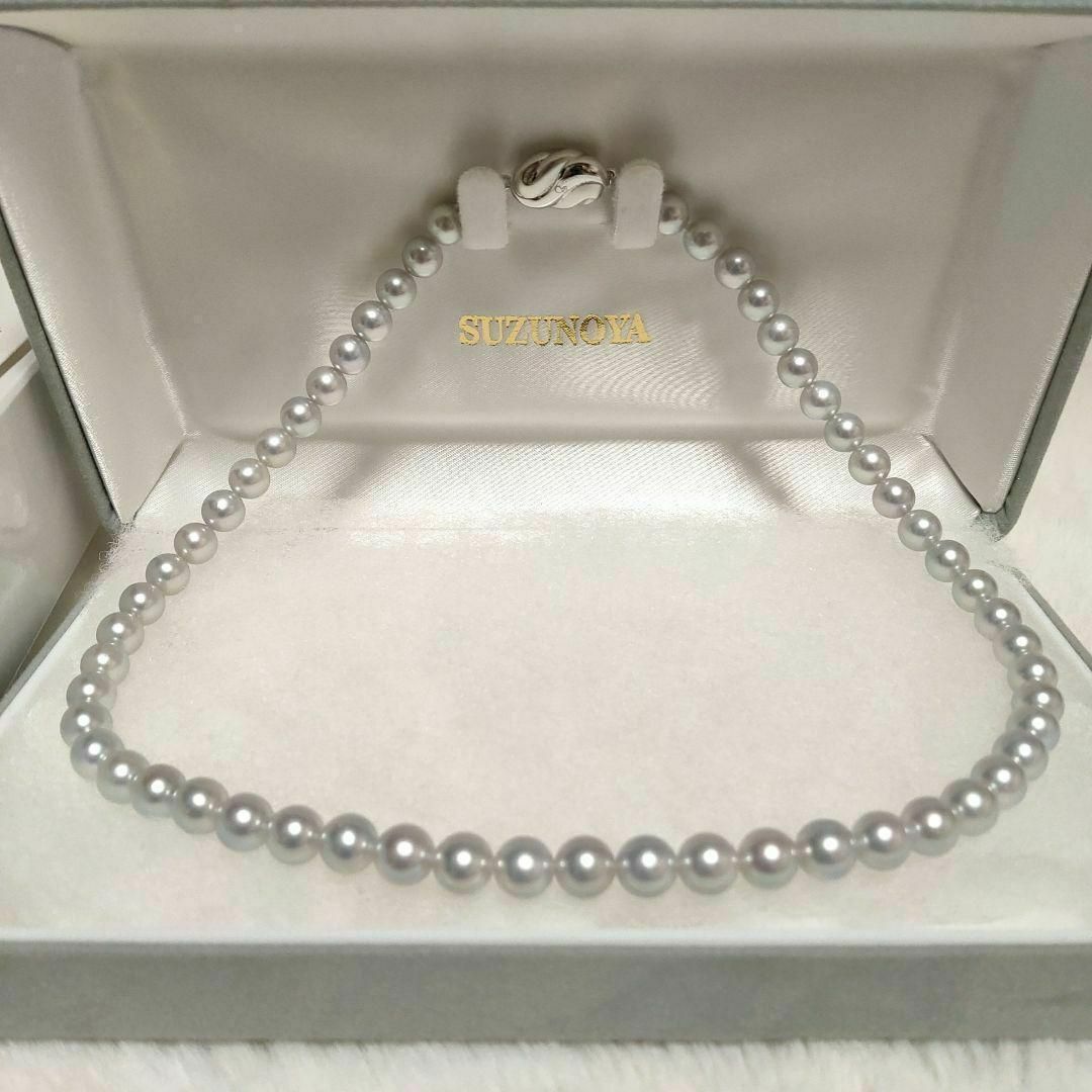 試着のみ 鈴乃屋 グレーパールネックレス silver 箱、保証書付き 7mm