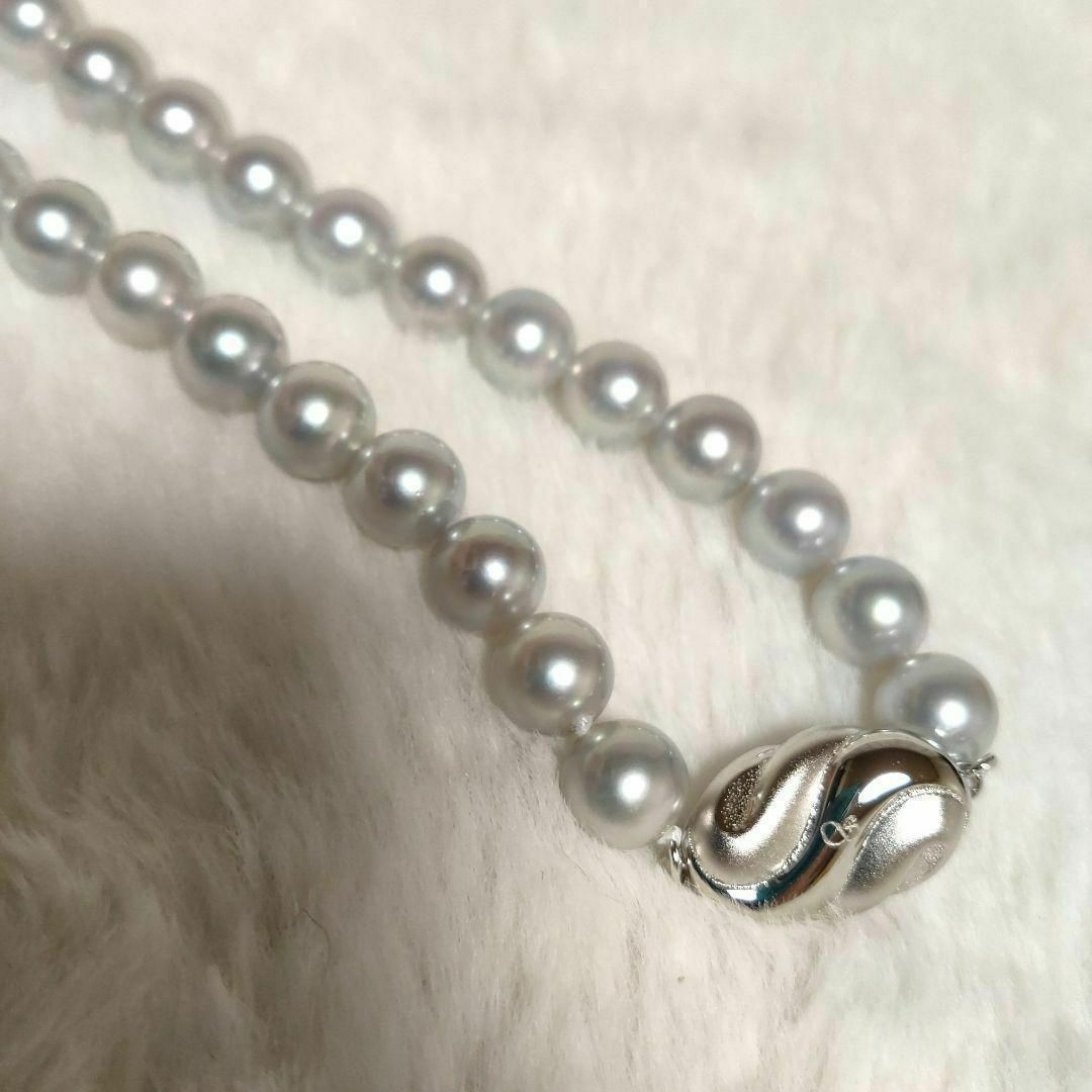 試着のみ 鈴乃屋 グレーパールネックレス silver 箱、保証書付き 7mm