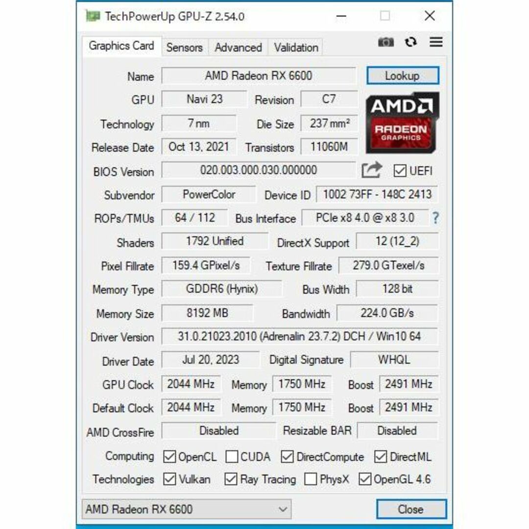 玄人志向 RD-RX6600-E8GB/DF GDDR6 8GB RX6600の通販 by ko's shop｜ラクマ