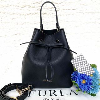 ☆極美品☆FURLA コスタンザ  ショルダーバッグ 巾着 ブラック 黒 シボ革