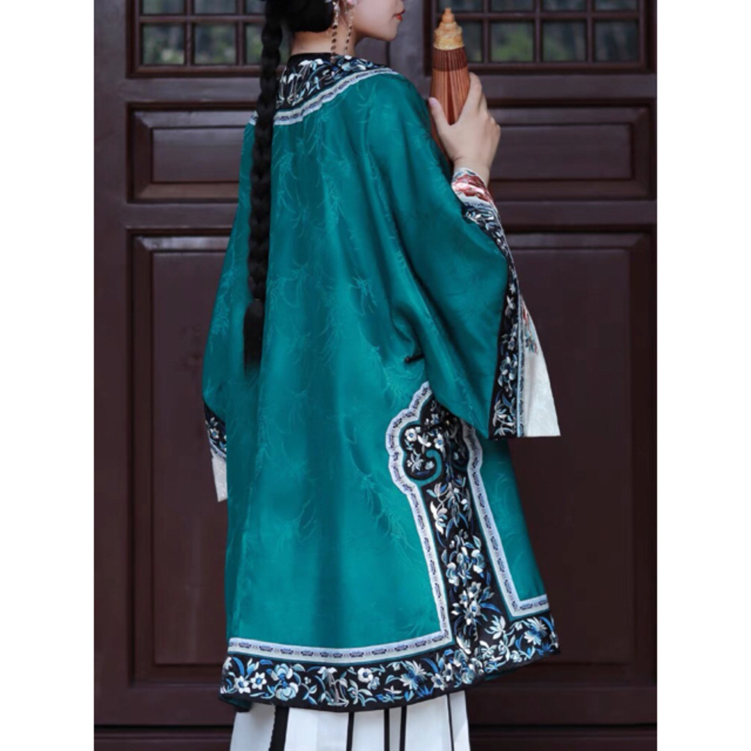 冷茶香 刺繍松石綠氅衣 青緑色トップス　清漢女　中国伝統衣装　着物和服漢服成人式