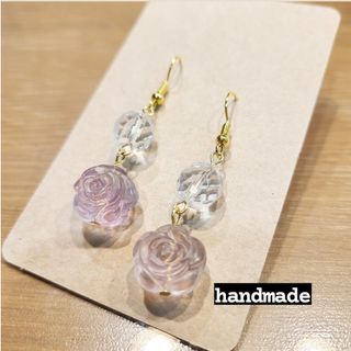 セール中‼ハンドメイド 天然石ピアス ピンクフローライト 水晶 ⑤(ピアス)