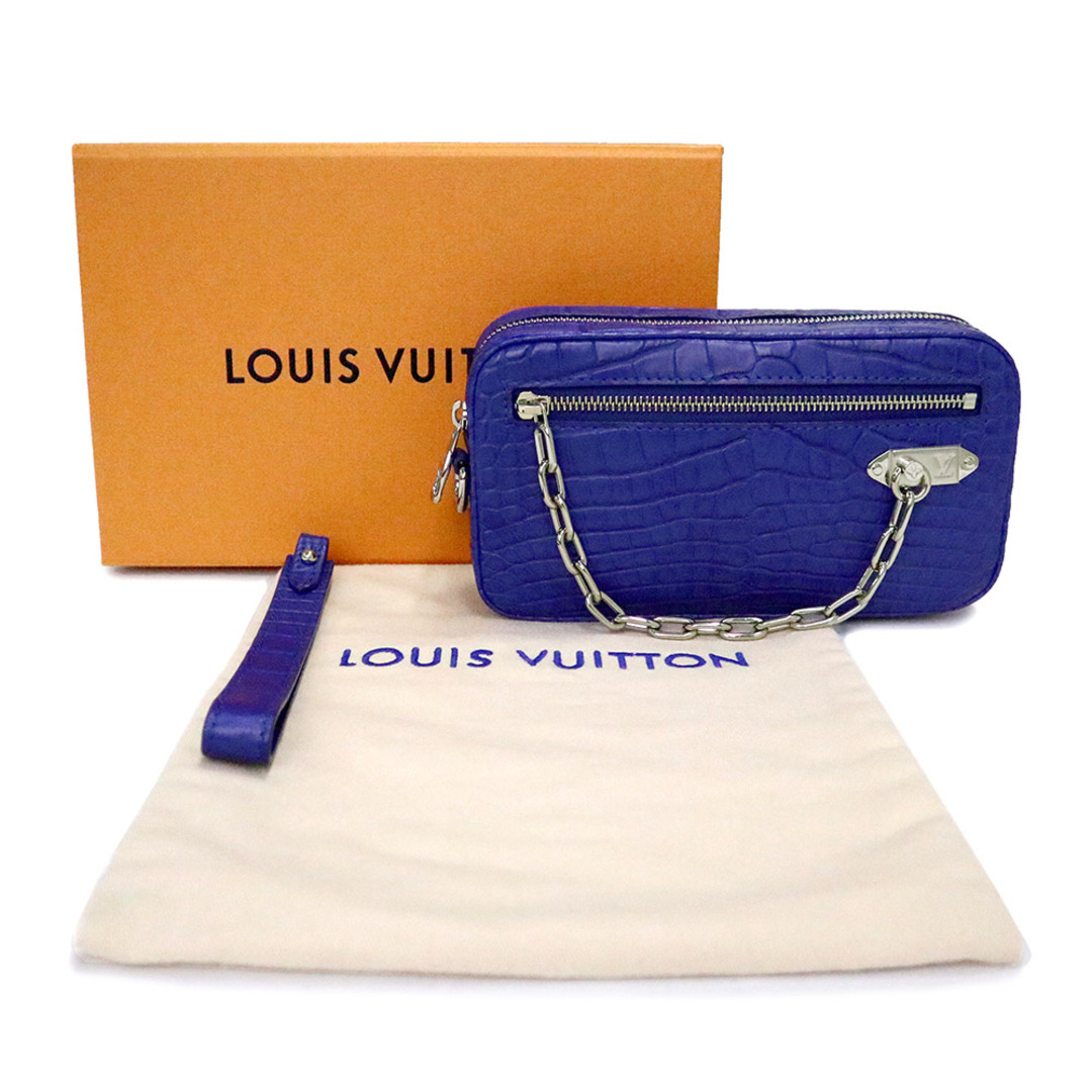 LOUIS VUITTON(ルイヴィトン)のルイ ヴィトン ポシェット ヴォルガ クラッチ セカンドバッグ マットクロコダイル レザー ブルー 青 シルバー金具 N98161 箱付 LOUIS VUITTON（新品・未使用品） メンズのバッグ(セカンドバッグ/クラッチバッグ)の商品写真