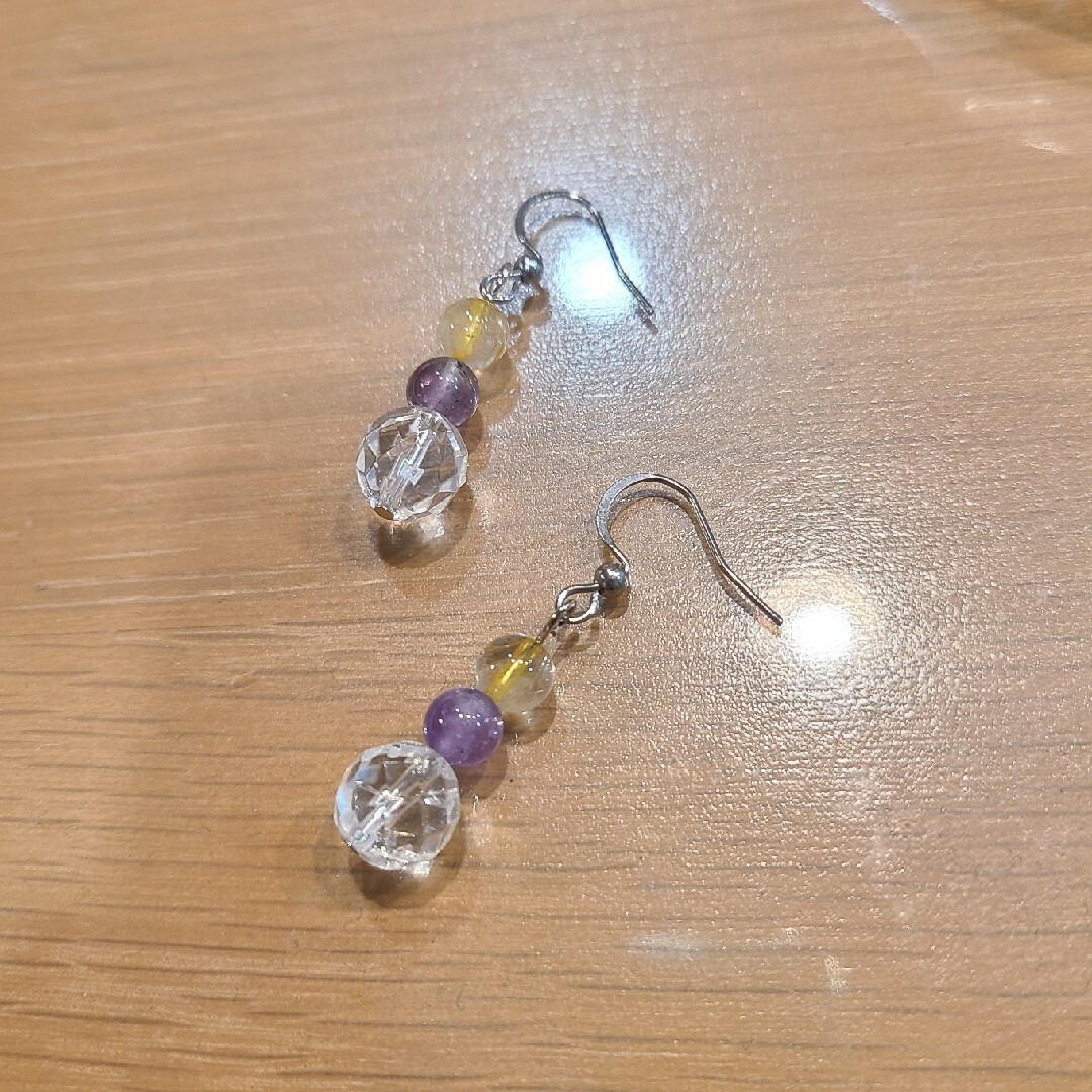 ゆき様専用ハンドメイド 天然石ピアス ルチル アメジスト 水晶とリングセット ハンドメイドのアクセサリー(ピアス)の商品写真