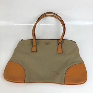 PRADA プラダ ロゴプレート トートバッグ ベージュ オレンジ レディース