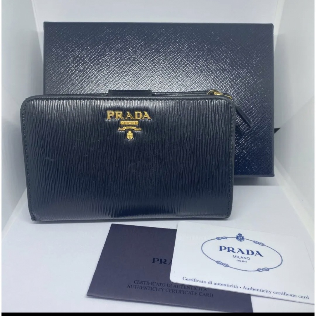 美品】プラダ 二つ折りブラック L字ファスナー PRADA-