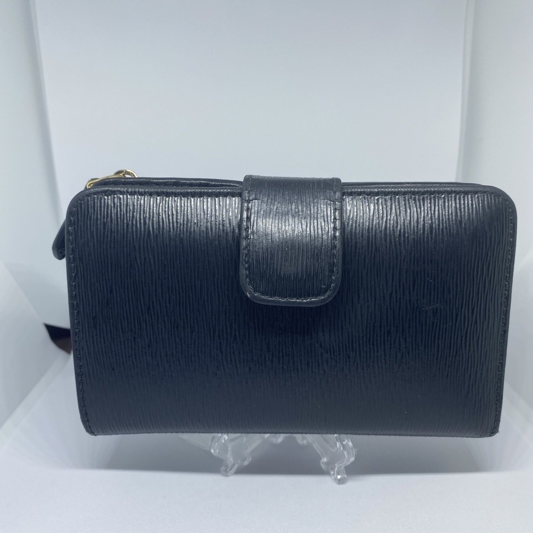 【極美品】PRADA 折り財布 ブラック ゴールド金具 シボ革  L字ファスナー