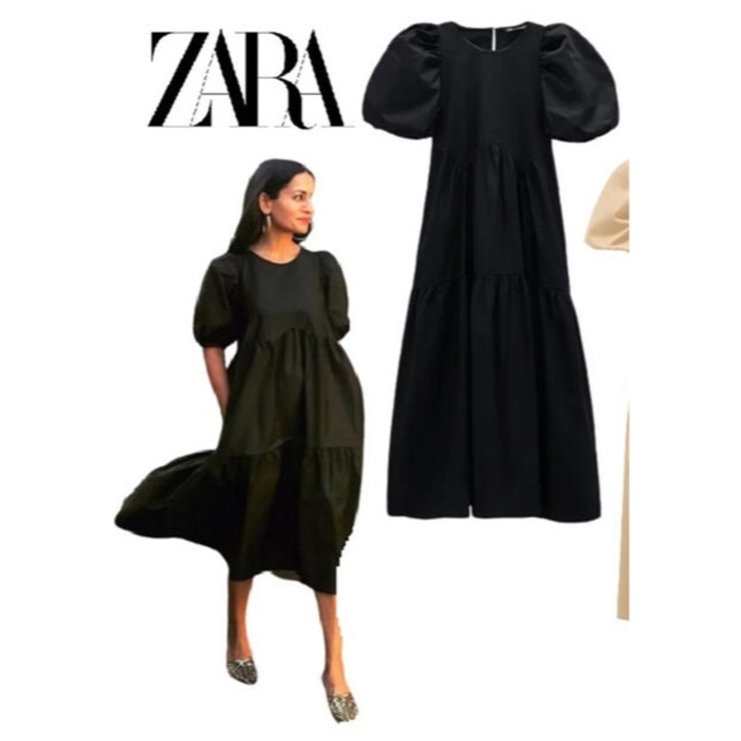 ☆☆ZARA(ザラ) ポプリン パネル ミディワンピース 黒 S☆☆新品