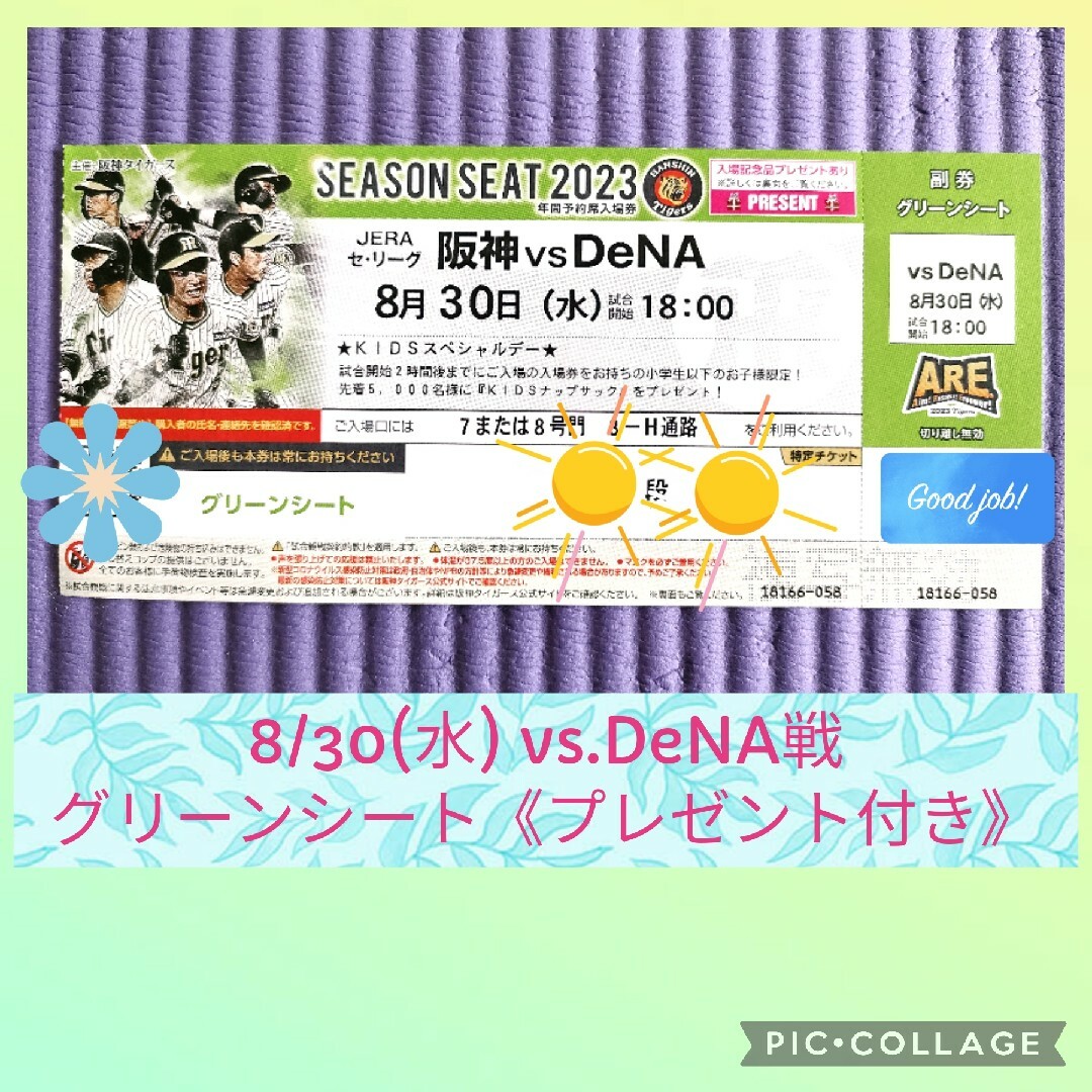 【雨補有】8/30(水)vs.DeNA グリーンシート【下段】入場者プレ付き