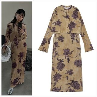 アメリヴィンテージ(Ameri VINTAGE)のAmeriVINTAGE新作完売品DRY FLOWER VELOUR DRESS(ロングワンピース/マキシワンピース)