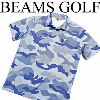 ビームス ゴルフ 迷彩 カモフラ ポロシャツ S ブルー BEAMS GOLF