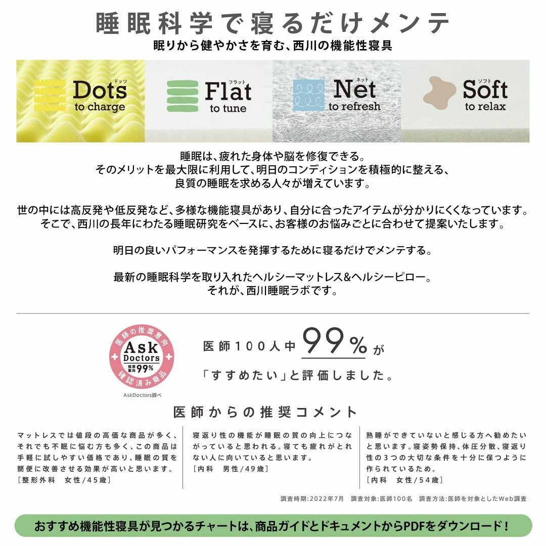 西川 Nishikawa 睡眠科学で寝るだけメンテ 西川睡眠ラボ フラット 寝姿