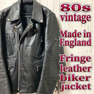 80s ビンテージ UK レザー ライダース ジャケット ダブルの通販 by