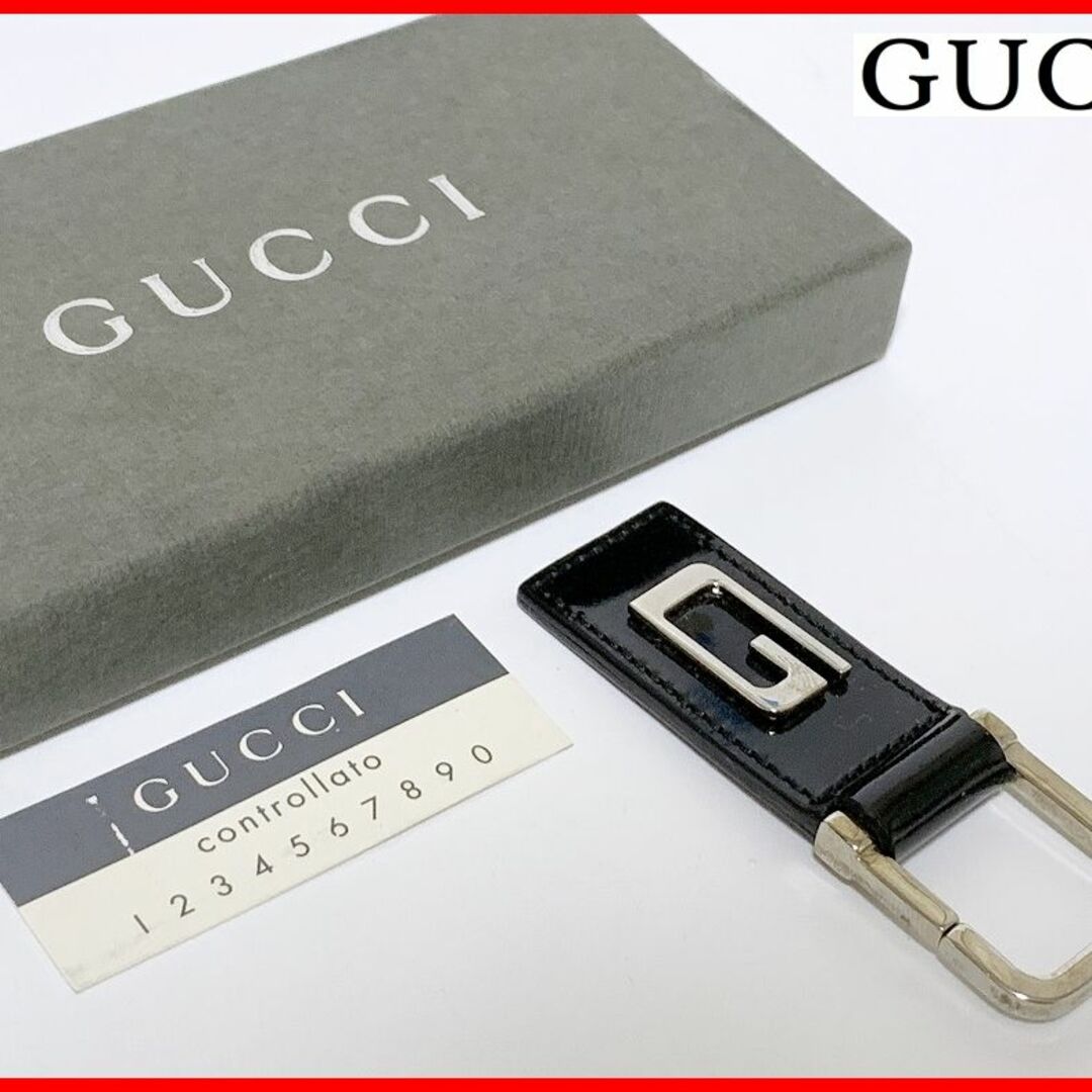 Gucci(グッチ)のGUCCI グッチ ロゴ キーホルダー 黒 箱付 D5 メンズのファッション小物(キーホルダー)の商品写真