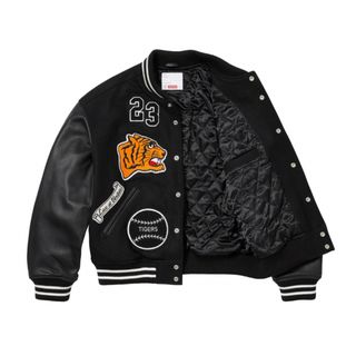 SUPREME シュプリーム 18SS×LACOSTE Wool Varsity Jacket ラコステ バックロゴワッペン付き ウールバーシティジャケット ブラック スタジアム スタジャン