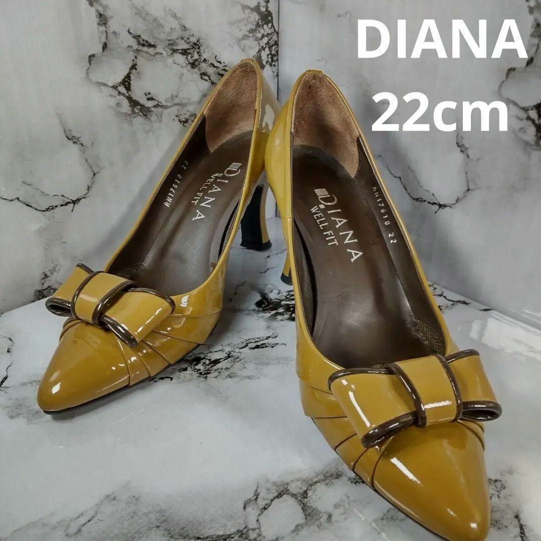 DIANA(ダイアナ)の☆美品☆ DIANA ダイアナ ポインテッドトゥ リボン 22cm 黄土色 レディースの靴/シューズ(ハイヒール/パンプス)の商品写真