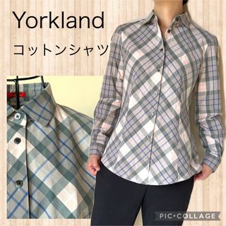 ヨークランド(Yorkland)のYorkland ヨークランド　チェック　シャツブラウス　長袖　綿　ピンク　M(シャツ/ブラウス(長袖/七分))