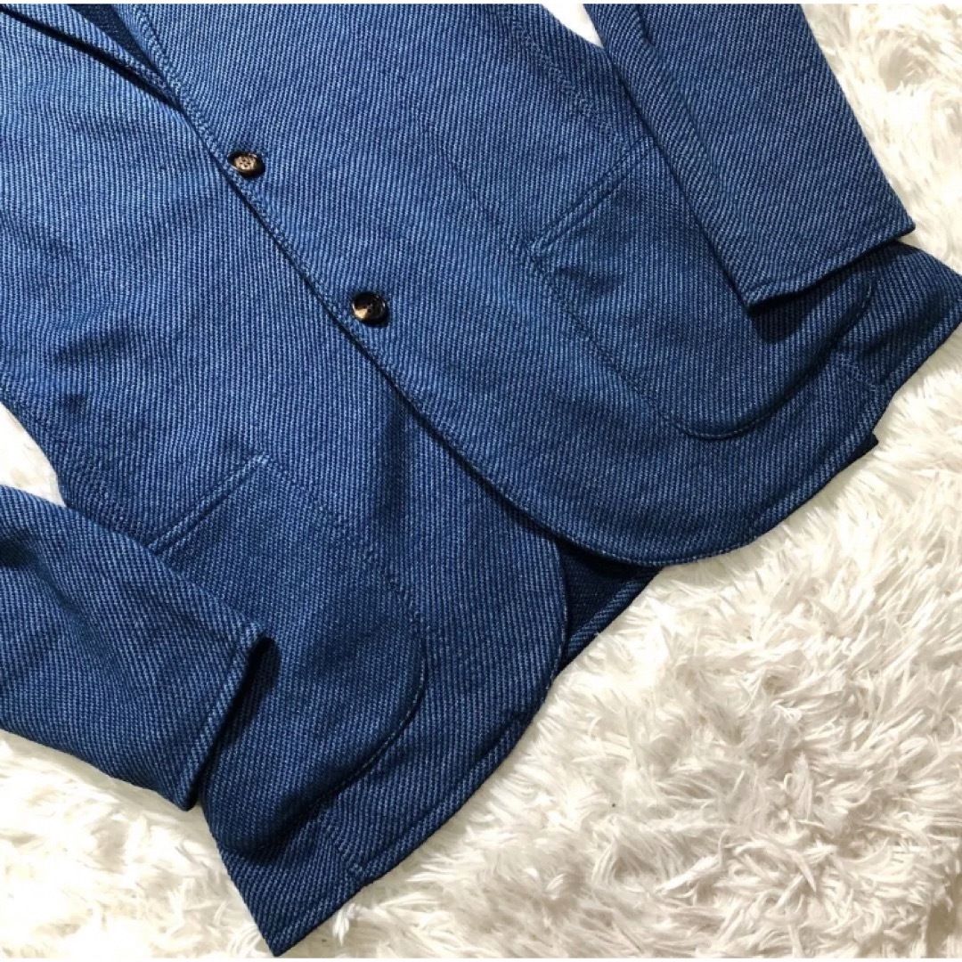 美品】LARDINI 2Bニットテーラードジャケット S ブルー 綿×麻 美品】LARDINI 2Bニットテーラードジャケット S ブルー 綿×麻