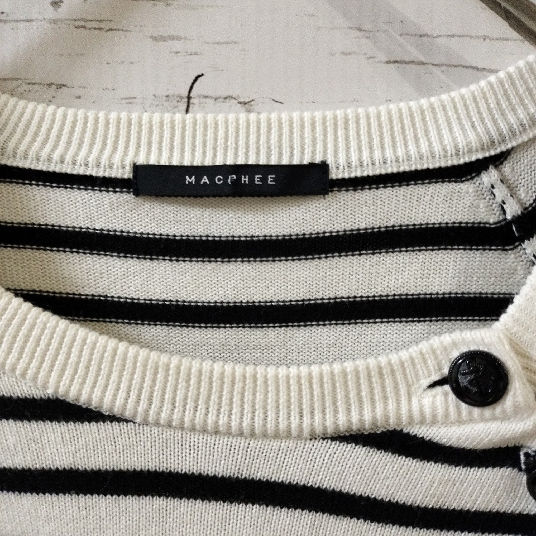 MACPHEE(マカフィー)の美品★マカフィー　長袖　ニット　セーター　ボーダー　白黒　秋冬　綿100 レディースのトップス(ニット/セーター)の商品写真