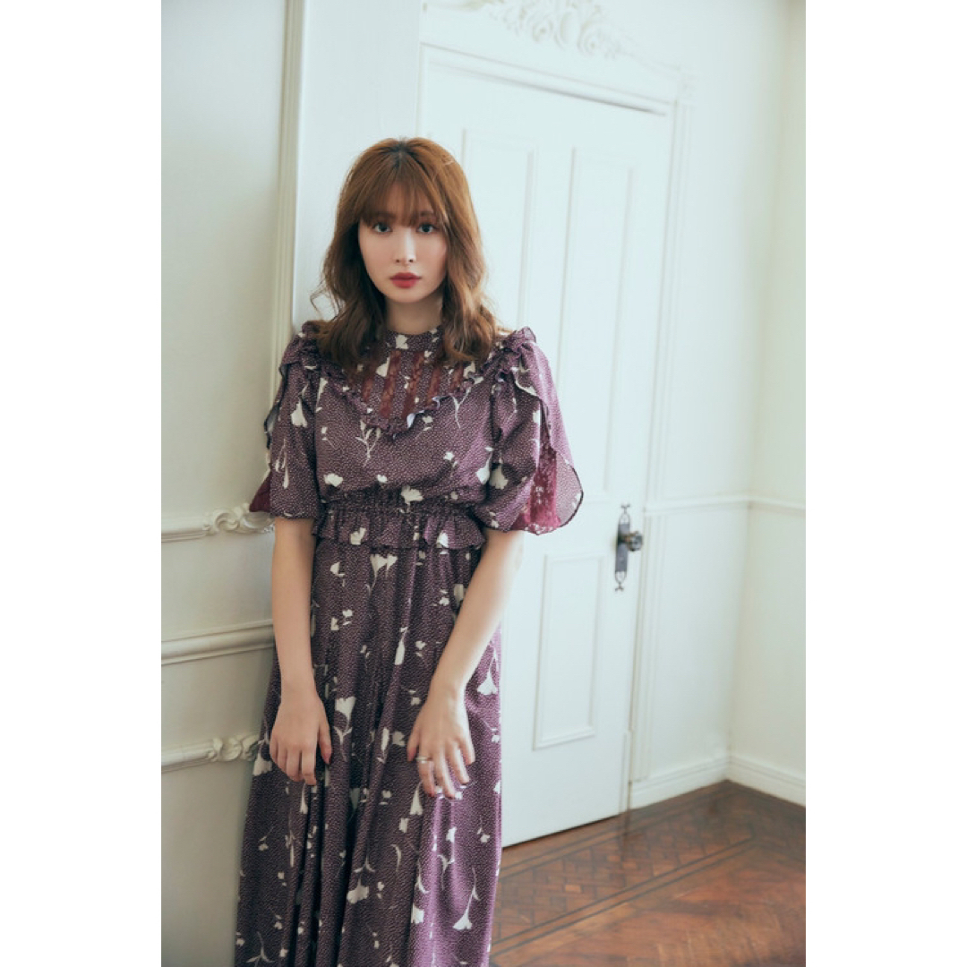 Autumn Floral Lace Trimmed Dress - ロングワンピース/マキシワンピース