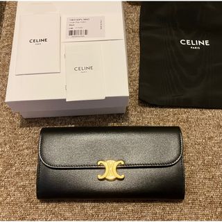 セリーヌ(celine)のセリーヌ　シャイニーカーフスキン　長財布　財布　トリオンフ　ブラック(財布)