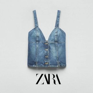 ZARA コルセット デニムビスチェ ミディアムブルー S