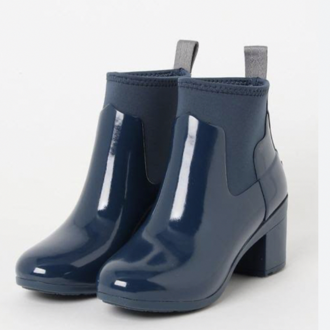 HUNTER レインブーツ REFINED MID HEEL GLOSS-