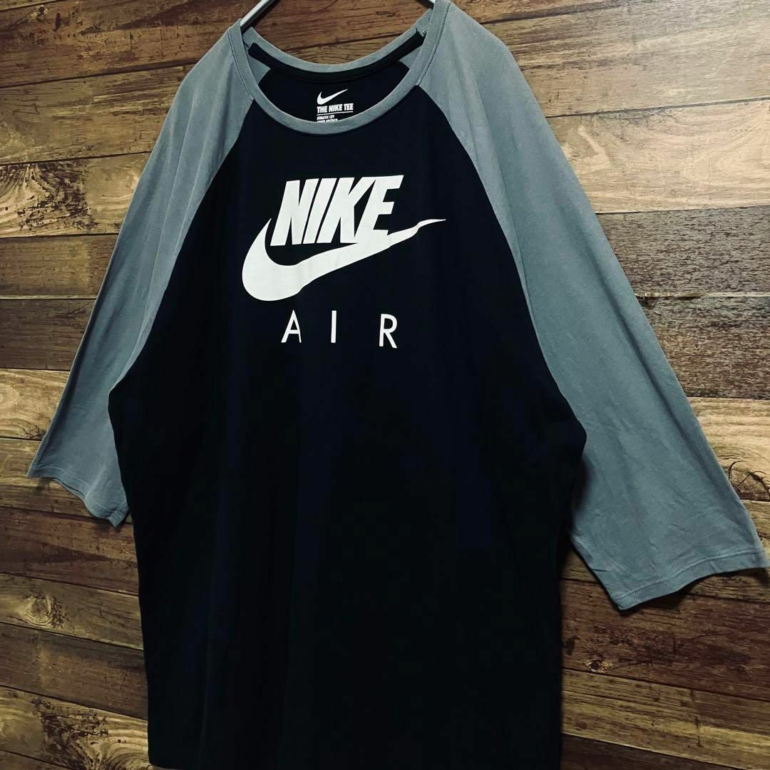 NIKE(ナイキ)の6469 古着　ラグランtシャツ 七分袖　NIKE ナイキ　2XL グレー黒 メンズのトップス(Tシャツ/カットソー(七分/長袖))の商品写真